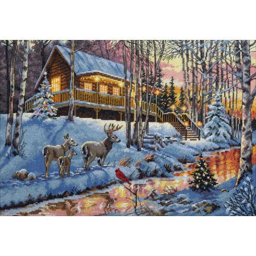 (image for) Gold Collection Winter Cabin Counted Cross Stitch Kit